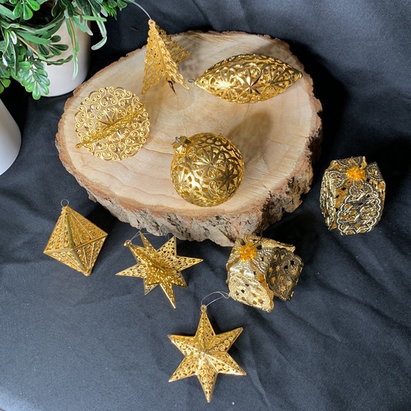 SET OF 9 VTG gold tone metal filagree ECKARTINA Christmas ornaments West Germany - Picture 5 of 17